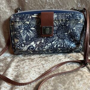 Sakroots Blue and Brown Floral Crossbody Bag